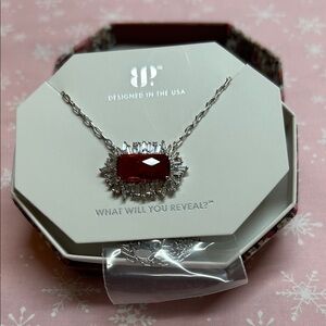 Gleaming Silver Necklace with Red Gemstone by B